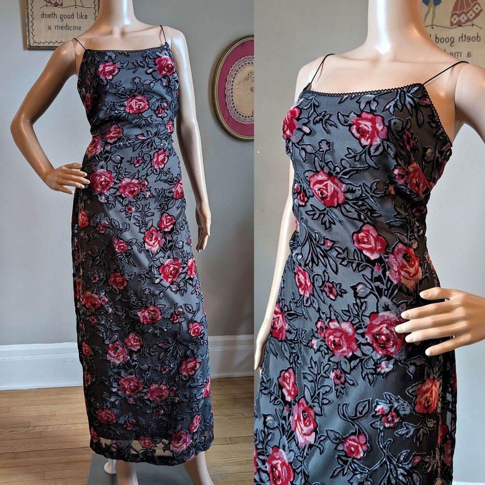 NWT Vintage Y2K Maxi Dress Floral Velvet Whimsygoth Dark Fairycore Jrs Size 9